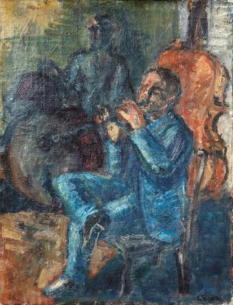 Georg Eisler, Flötenspieler, 1960, Öl auf Leinwand, 56 × 43 cm, Privatbesitz, Wien