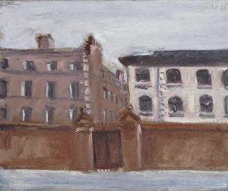 Georg Eisler, Manchester, Blick von der Schule, 1986, Öl auf Leinwand, 28 × 34 cm, Verbleib unb ...