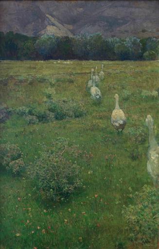 Carl Moll, Gänsemarsch, 1900, Öl auf Leinwand, 103,5 × 68 cm, Unbekannter Besitz