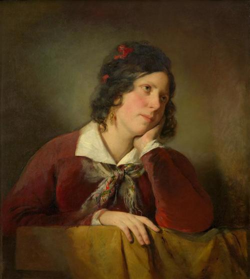 Friedrich von Amerling, Antonie Amerling, die erste Ehefrau des Künstlers, mit aufgestütztem Ko ...