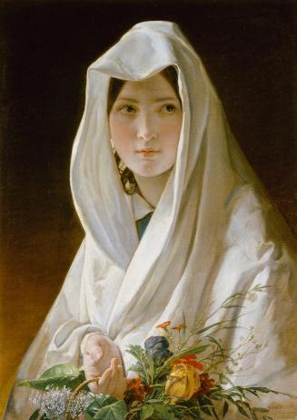 Friedrich von Amerling, Blumenmädchen mit weißem Tuch über Kopf und Schultern, 1836, Öl auf Lei ...