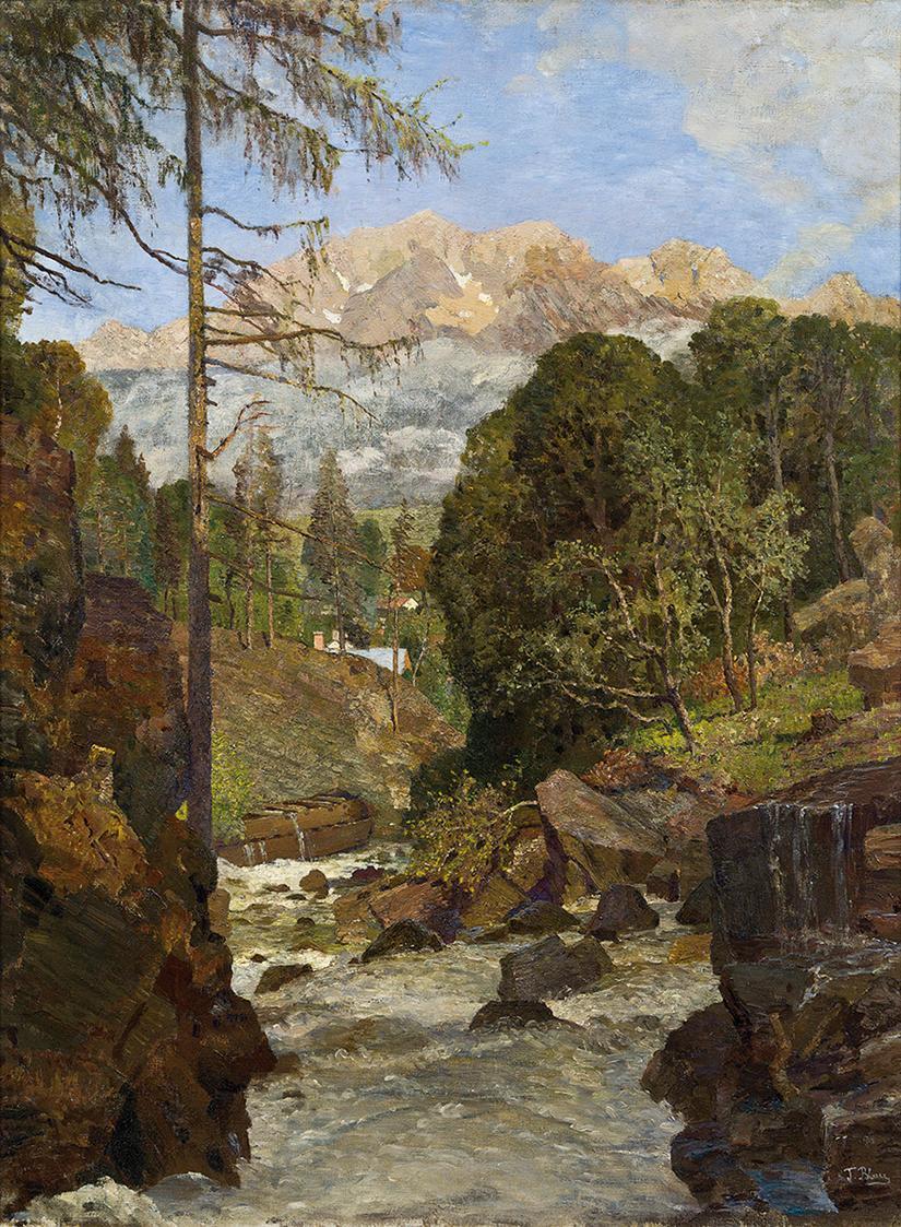 Tina Blau, Motiv aus Schladming mit dem Dachstein, 1902/1907, Öl auf Leinwand, 100 × 74,5 cm, P ...