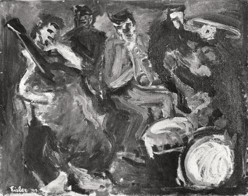 Georg Eisler, Jazzband, 1947, Öl auf Leinwand, 40 × 50 cm, Verbleib unbekannt