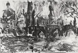 Georg Eisler, Prag, Karlsbrücke, 1956, Öl auf Leinwand, 50 × 75 cm, Verbleib unbekannt