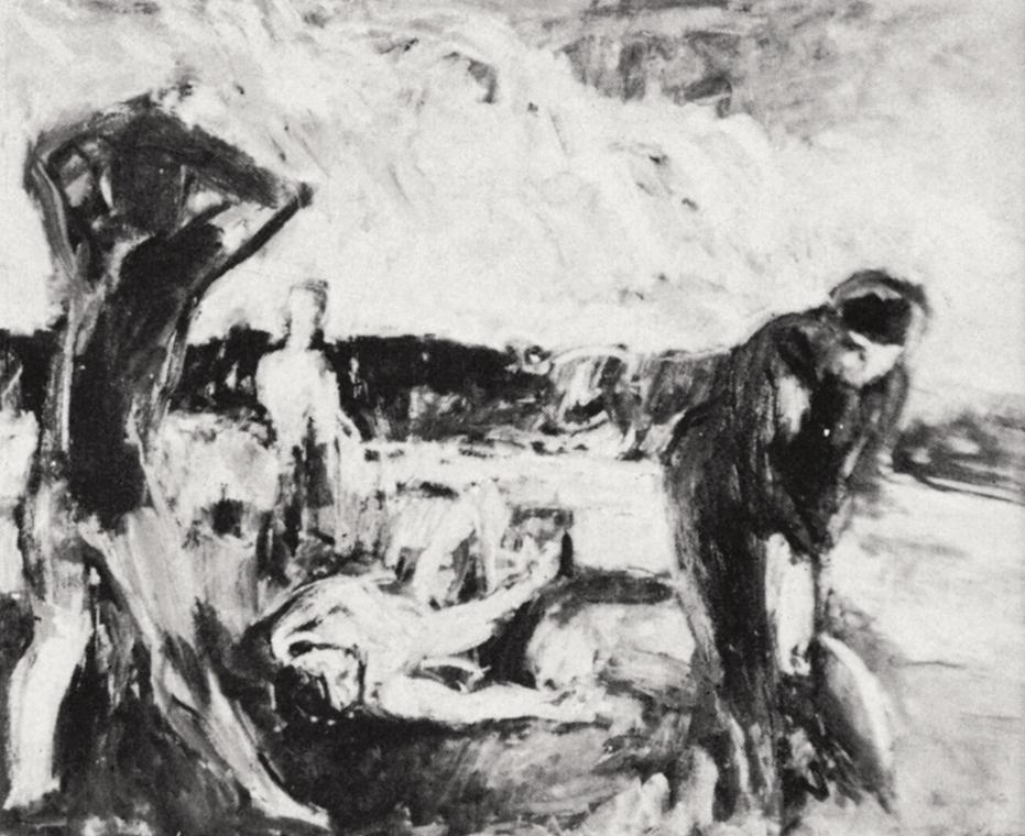 Georg Eisler, Badende an einem Fluss, 1965, Öl auf Leinwand, 80 × 100 cm, Unbekannter Privatbes ...