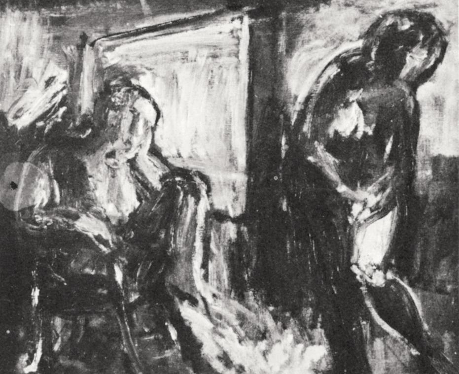 Georg Eisler, Im Atelier, 1965, Öl auf Leinwand, 36 × 45 cm, Verbleib unbekannt