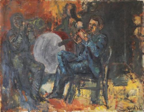 Georg Eisler, Jazzmusiker, 1960, Öl auf Leinwand, 76 × 98 cm, Privatbesitz