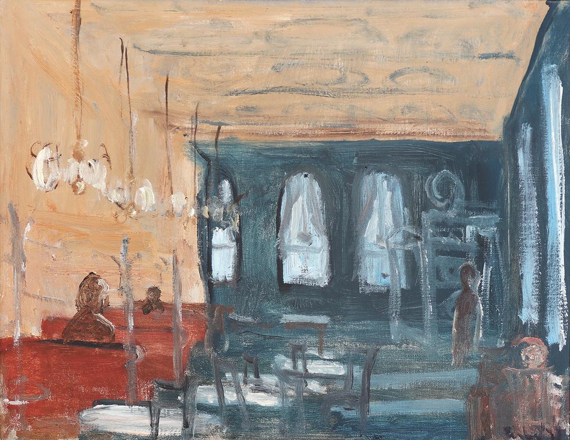 Georg Eisler, Café Sperl, 1975, Öl auf Leinwand, 36 × 45 cm, Privatbesitz