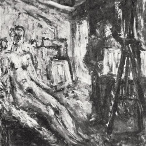 Georg Eisler, Das Atelier, 1956, Öl auf Leinwand, 68 × 68 cm, Verbleib unbekannt