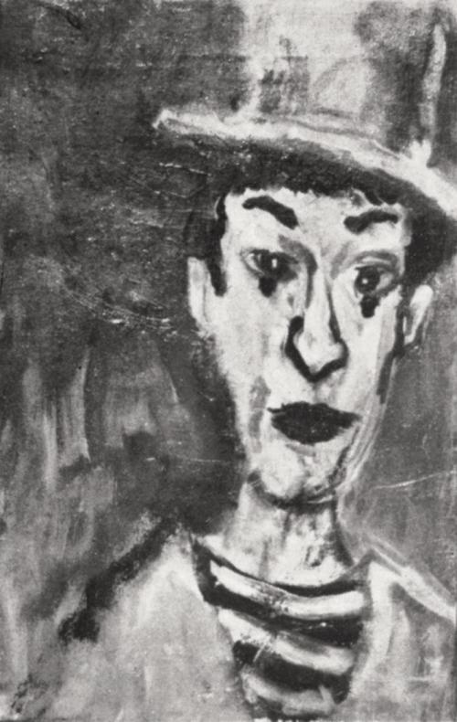 Georg Eisler, Porträt Marcel Marceau als Clown, 1956, Öl auf Leinwand, 35 × 25 cm, Verbleib unb ...