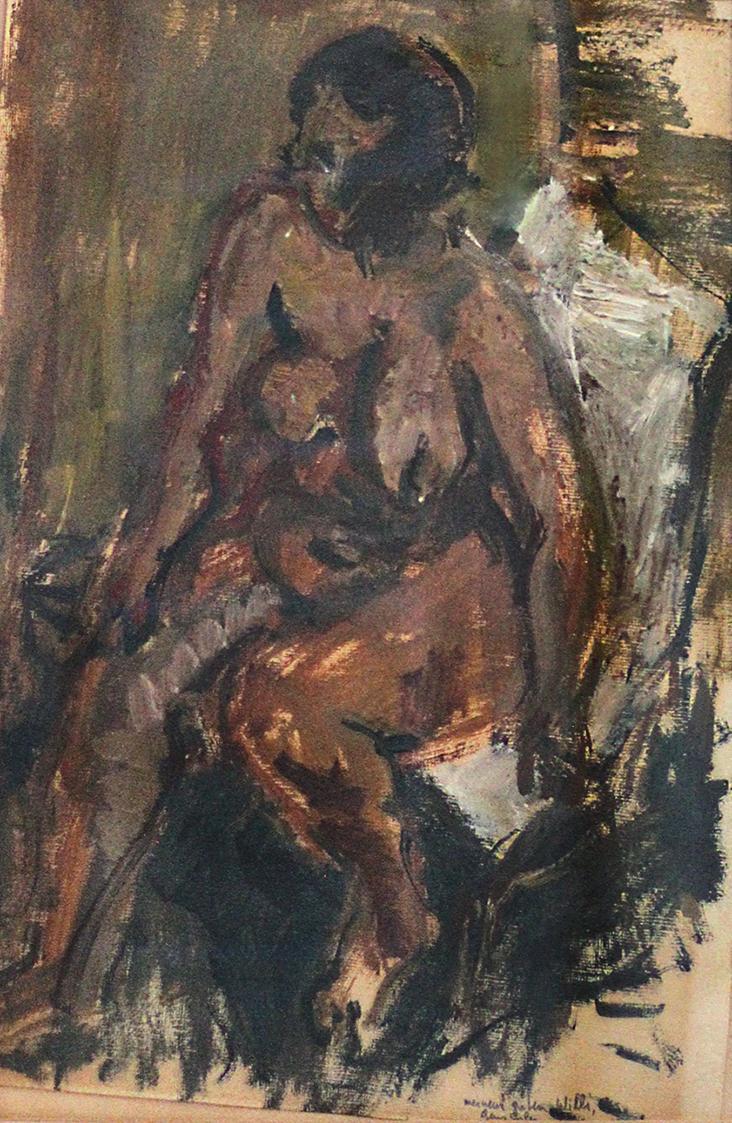 Georg Eisler, Sitzender Akt II, 1959, Öl auf Papier, 50 × 35 cm, Privatbesitz