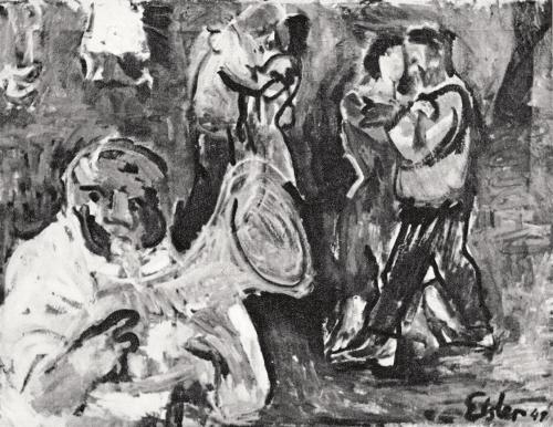 Georg Eisler, Tanz in Leopoldsdorf, 1949, Öl auf Leinwand, 60 × 80 cm, Verbleib unbekannt