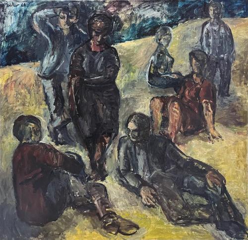 Georg Eisler, Figuren in einer Landschaft, 1961, Öl auf Leinwand, 113 × 108 × 2 cm, Wiener Städ ...