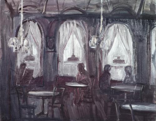 Georg Eisler, Café Sperl, 1975, Öl auf Leinwand, 80 × 100 cm, Verbleib unbekannt