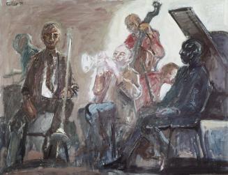 Georg Eisler, Vic Dickinson at Eddy Condon’s, 1976, Öl auf Leinwand, 100 × 130 cm, Verbleib unb ...