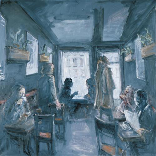 Georg Eisler, Café Drexler, 1982, Öl auf Leinwand, 145 × 145 cm, Privatbesitz