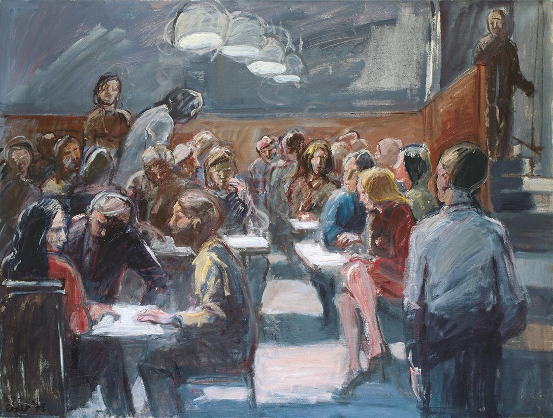 Georg Eisler, Union-Café-Mensa, Laibach, 1978, Öl auf Leinwand, 98 × 130 cm, Verbleib unbekannt