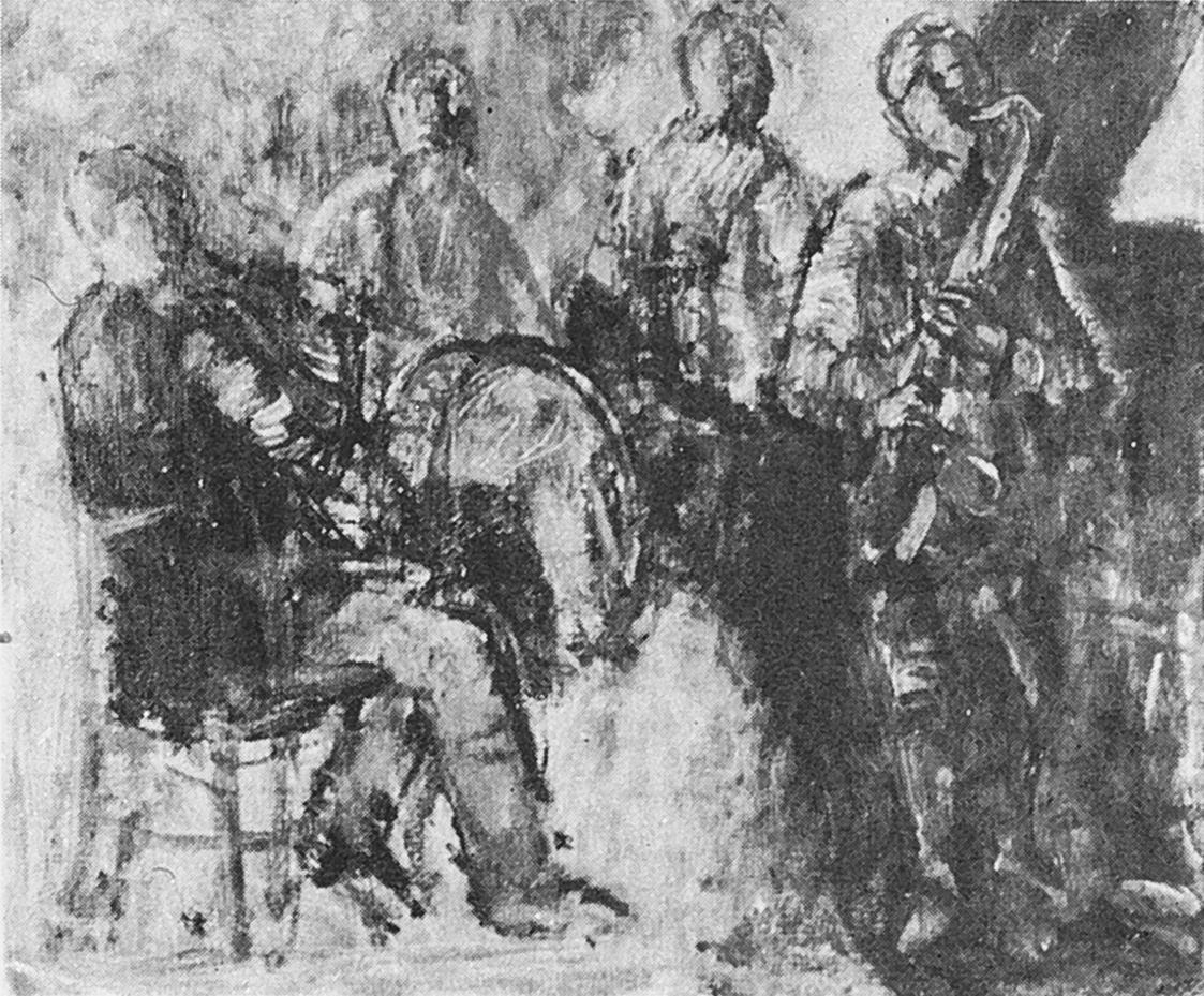 Georg Eisler, Jazzmusiker, 1960, Öl auf Leinwand, 50 × 60 cm, Verbleib unbekannt