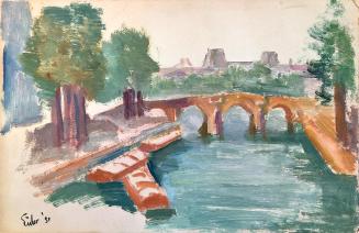 Georg Eisler, Brücke am Fluss, 1951, Öl auf Karton, 20 × 30 cm, Privatbesitz, Wien