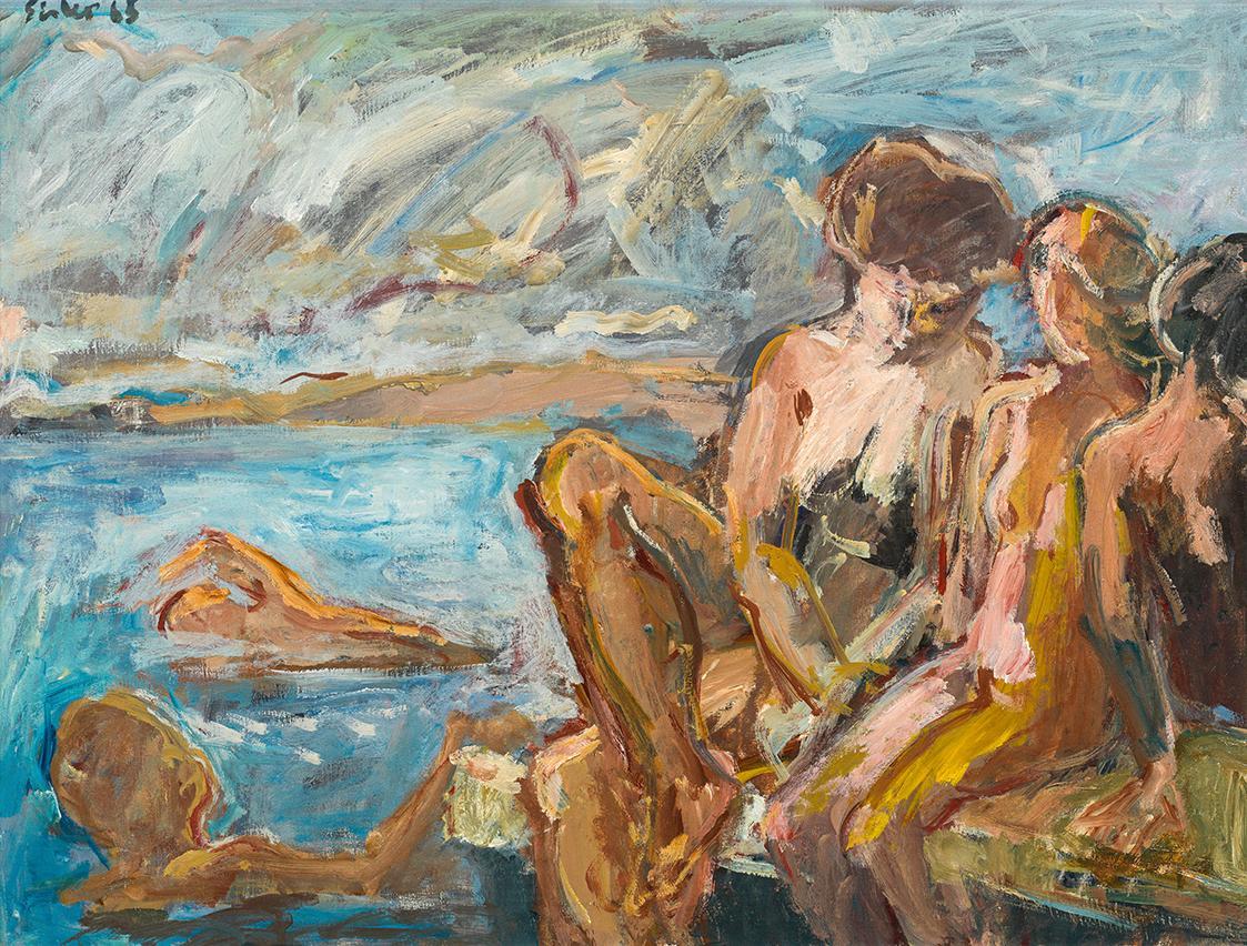 Georg Eisler, Die Badenden von Lapad IV, 1965, Öl auf Leinwand, 60 × 80 cm, Verbleib unbekannt