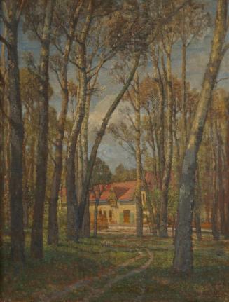 Tina Blau, Trabrennstall. Prater, 1910/1911, Öl auf Leinwand, 89 × 67 cm, Privatbesitz, New Yor ...