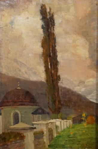 Tina Blau, Kapelle. Hofgastein, 1916, Öl auf Holz, 26,7 × 17,6 cm, Privatbesitz, New York