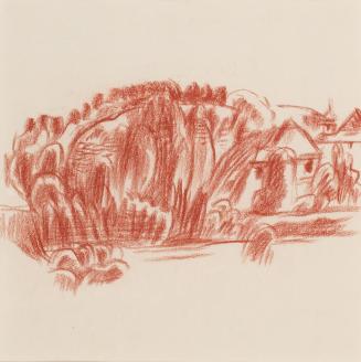Alfred Wickenburg, Landschaft mit Schloss, 1938/1942, Rötel auf Papier, Blattmaße: 19,5 x 19,5  ...