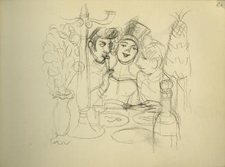 Alfred Wickenburg, Personen an einem Tisch, 1945/1950, Kohle auf Papier, 15 × 20,7 cm, Belveder ...