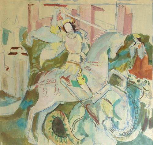 Alfred Wickenburg, Hl. Georg, 1944, Aquarell auf Papier, Blattmaße: 54 × 73,2 cm, Privatbesitz