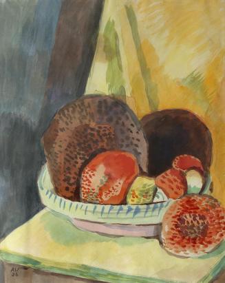 Alfred Wickenburg, Pilze in Steingutschüssel, 1936, Aquarell auf Papier, Blattmaße: 58 × 46,5 c ...