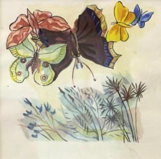 Alfred Wickenburg, Geschichte eines Gartens: Schmetterlinge, 1945, Aquarell auf Papier, Blattma ...