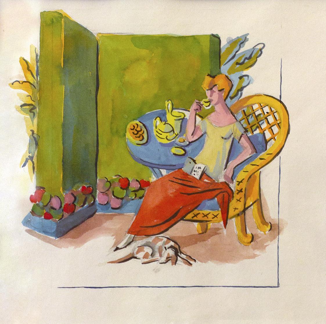 Alfred Wickenburg, Dame beim Tee im Garten, 1945, Aquarell auf Papier, Blattmaße: 31 × 30 cm, P ...