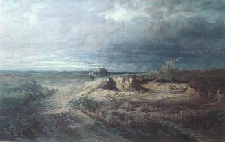 Tina Blau, Regenwolken überm Dachauer Moos, um 1870/1872, Öl auf Leinwand, 63 × 97 cm, unbekann ...