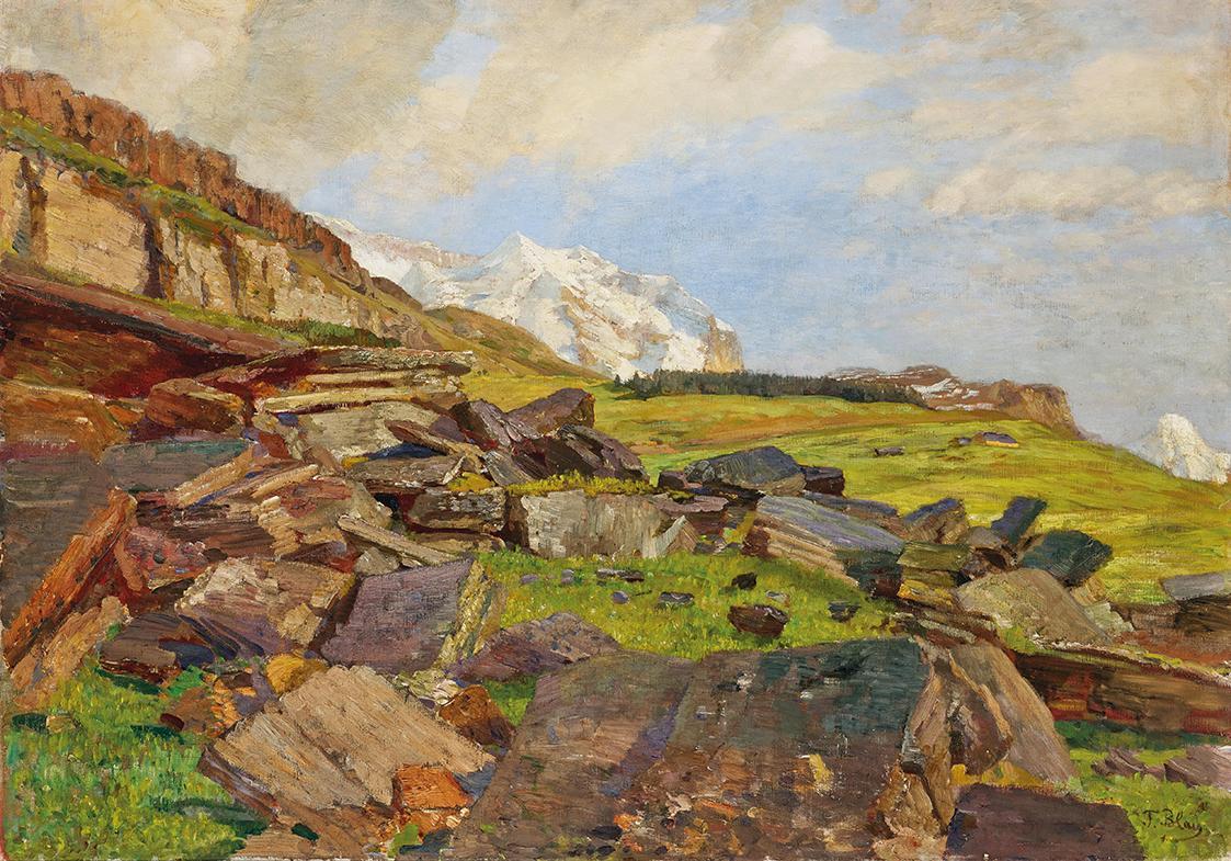 Tina Blau, Felssturz bei Wengen, 1899, Öl auf Leinwand, 71 × 100 cm, unbekannter Verbleib