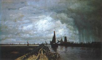 Tina Blau, Kanal bei Amsterdam, 1875/1876, Öl auf Holz, 41,5 × 65 cm, unbekannter Verbleib