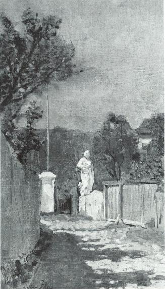 Tina Blau, Die degradierte Pallas Athene, um 1879, Öl auf Leinwand, 29 × 19 cm, unbekannter Ver ...