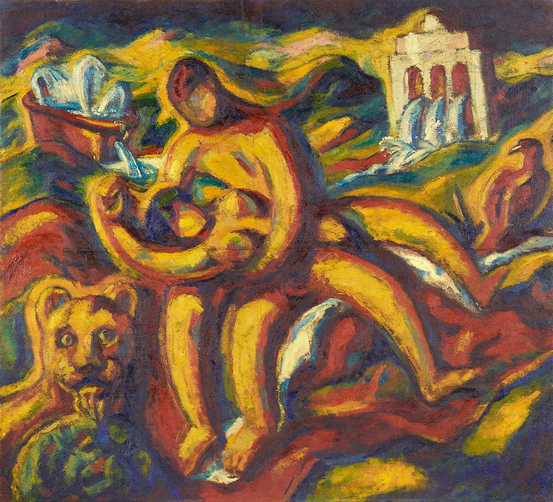 Alfred Wickenburg, Römisches Liebespaar, 1921, Öl auf Leinwand, 178 × 195,5 cm, Leihgabe aus Pr ...