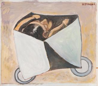 Kurt Hüpfner, Wägelchen, 1993, Acryl auf Resopal, 42,4 × 48,5 cm, Privatbesitz, Wien
