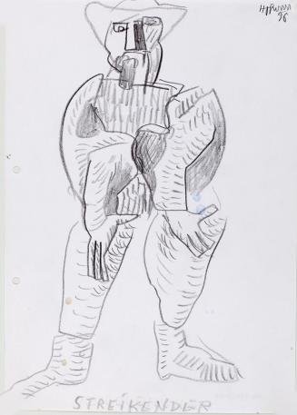 Kurt Hüpfner, Streikender, 1996, Bleistift auf Papier, 29,7 × 21 cm, Privatbesitz, Wien