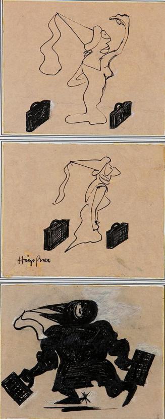 Kurt Hüpfner, Hallo, Taxi!, 1956, Feder in Tusche auf Packpapier, kaschiert auf Karton, 52,7 ×  ...