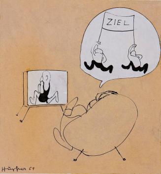 Kurt Hüpfner, Ziel, 1961, Feder und Pinsel in Tusche, Collage, 41 × 30 cm, Privatbesitz, Wien