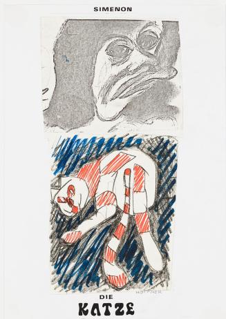 Kurt Hüpfner, Simenon die Katze, um 1980, Collage, Kreide Filzstift und Kopie auf Papier, 40 ×  ...
