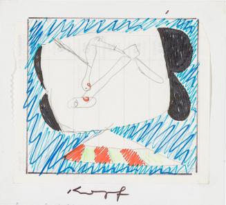 Kurt Hüpfner, Kopf, um 1970, Filzstift und Bleistift auf Papier, kaschiert auf Karton, 18,9 × 2 ...