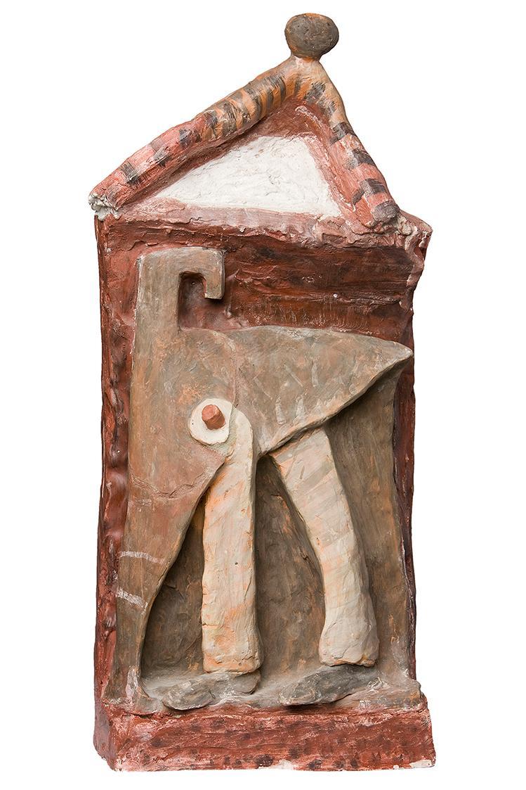 Kurt Hüpfner, Die Gräberreihe 3, 1989, Terracotta, Engobe, Gips, mit Acrylfarbe bemalt, 46 × 21 ...