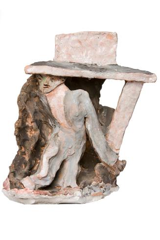 Kurt Hüpfner, Atlas, um 1990, Terrakotta, Engobe, Pigmentfarbe, Öl, 28,3 × 19 × 13 cm, Privatbe ...