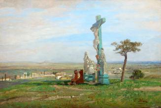 Tina Blau, Blick auf Perchtoldsdorf vom Hochberg, 1896/1898, Öl auf Holz, 41,6 × 60,2 cm, Priva ...