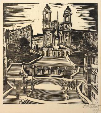 Otto Rudolf Schatz, Rom - Spanische Treppe, 1937, Holzschnitt auf Papier, 54 × 42 cm, Sammlung  ...