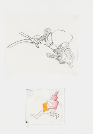 Kurt Hüpfner, Ohne Titel, um 1970, Bleistift und Filzstift auf Papier, kaschiert auf Karton, 40 ...