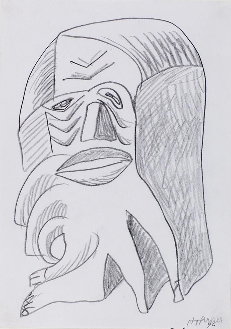 Kurt Hüpfner, Ohne Titel, 1994, Bleistift auf Papier, kaschiert auf Karton, 29,7 × 21 cm, Priva ...