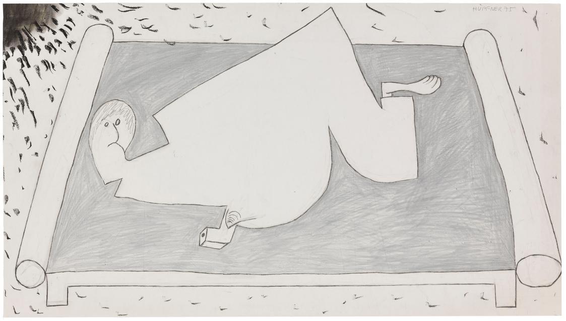 Kurt Hüpfner, Ohne Titel, 1975, Bleistift und Kohle auf Papier, 42 × 75,5 cm, Privatbesitz, Wie ...